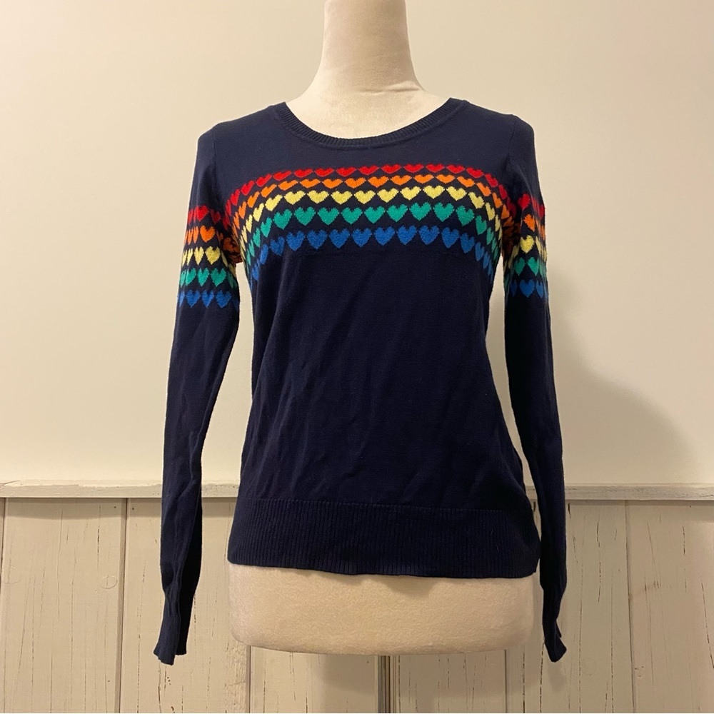 Chaser Small Rainbow Hearts Navy Blue Long Sleeve Pullover